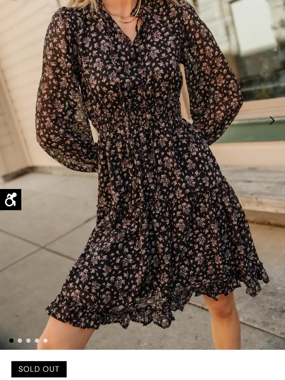 bohme Black Long-Sleeve Floral Ruffle Dress